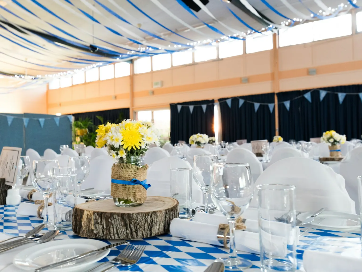 Rustic barn decorated with fairy lights for a celebration
